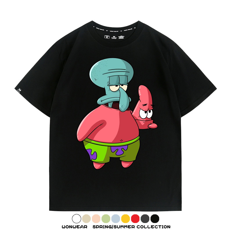 海綿寶寶章魚哥cos派大星 親子情侶裝寬鬆短袖T
