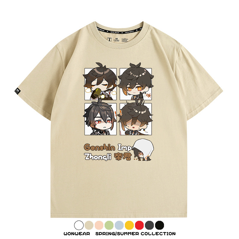 原神遊戲散兵可莉芙寧娜胡桃可愛Q版二次元周邊夏男純棉T恤衫短袖