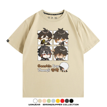 原神遊戲散兵可莉芙寧娜胡桃可愛Q版二次元周邊夏男純棉T恤衫短袖