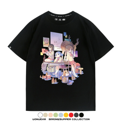 搞笑動漫日常二次元周邊短袖夏季男士純棉T恤衫青少年學生潮上衣