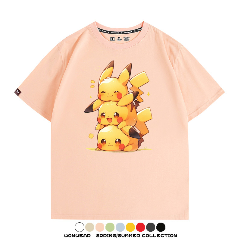 寶可夢皮卡丘可愛疊疊樂 親子情侶裝寬鬆短袖T
