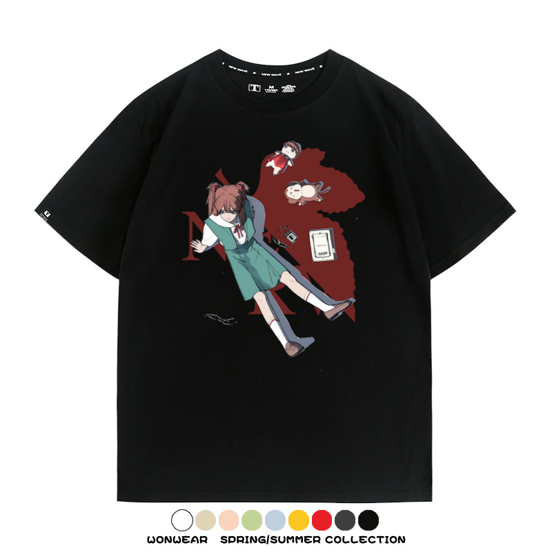 EVA新世紀福音戰士動漫明日香潮牌聯名短袖純棉T恤夏季情侶寬鬆上衣