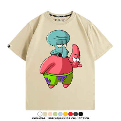 海綿寶寶章魚哥cos派大星 親子情侶裝寬鬆短袖T