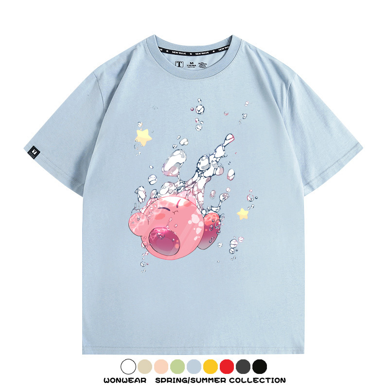 星之卡比任天堂周邊粉色惡魔可愛卡通T恤衫夏季男潮純棉短袖上衣