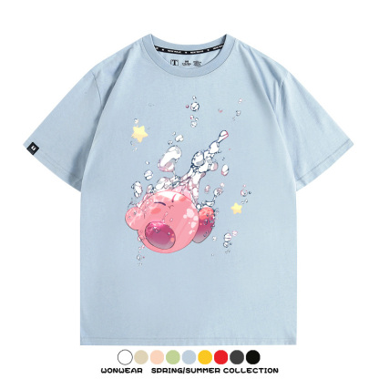 星之卡比任天堂周邊粉色惡魔可愛卡通T恤衫夏季男潮純棉短袖上衣