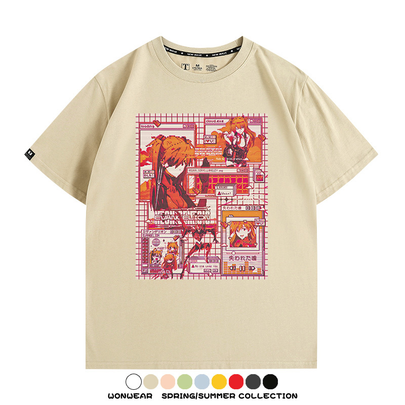 像素風復古EVA動漫明日香潮牌周邊純棉短袖上衣T恤衫夏季寬鬆百搭