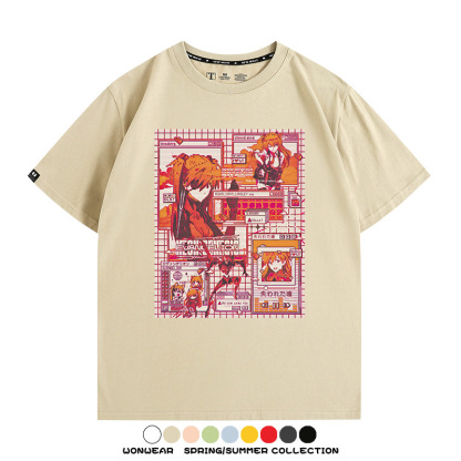 像素風復古EVA動漫明日香潮牌周邊純棉短袖上衣T恤衫夏季寬鬆百搭