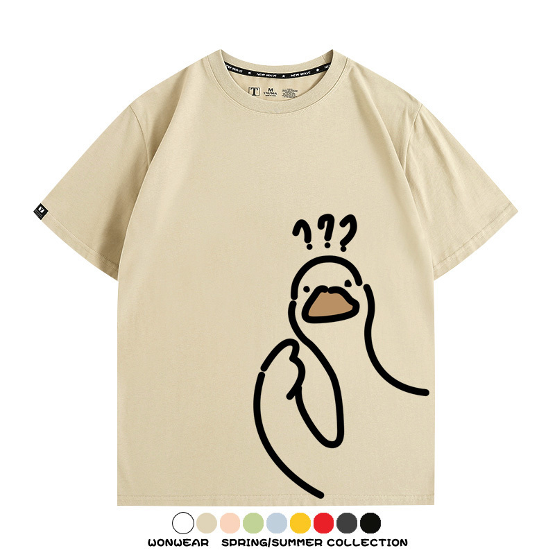 趣味大鵝鴨鴨卡通可愛新款潮流情侶短袖夏季青少年男百搭純棉T恤