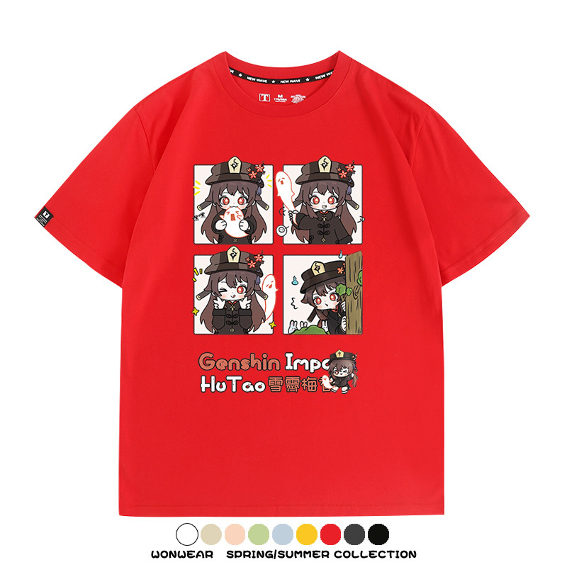 原神遊戲散兵可莉芙寧娜胡桃可愛Q版二次元周邊夏男純棉T恤衫短袖