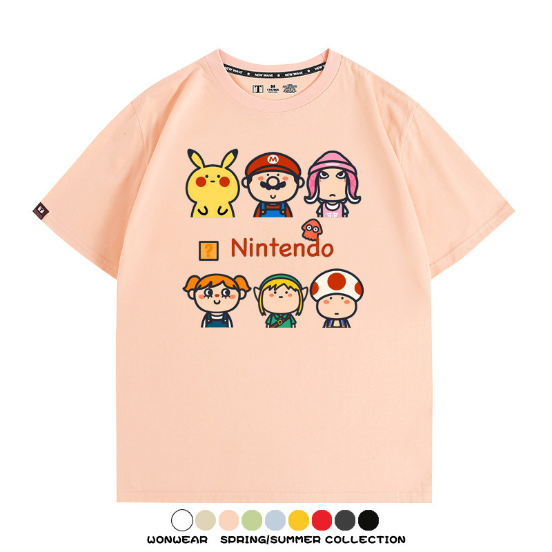 任天堂主機遊戲瑪利歐薩爾達T恤聯動周邊純棉短袖夏季青少年寬鬆
