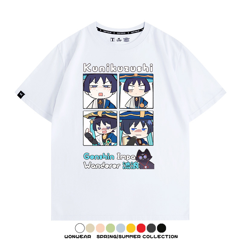 原神遊戲散兵可莉芙寧娜胡桃可愛Q版二次元周邊夏男純棉T恤衫短袖