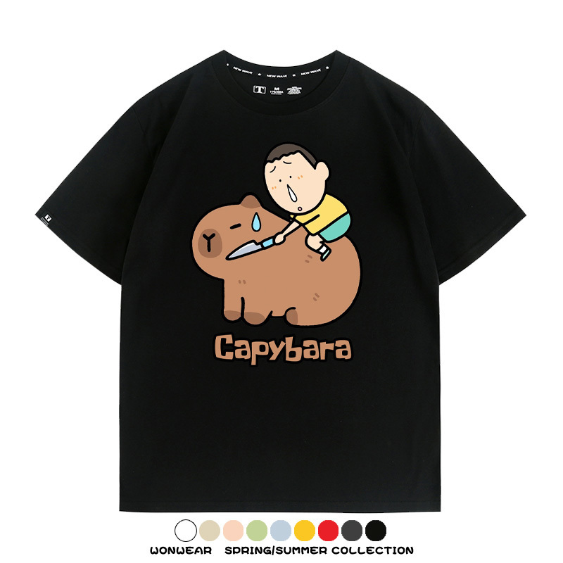 蠟筆小新卡皮巴拉水豚 親子情侶裝寬鬆短袖T