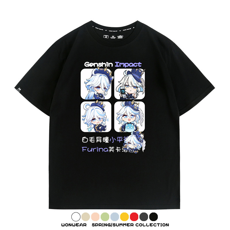 原神遊戲散兵可莉芙寧娜胡桃可愛Q版二次元周邊夏男純棉T恤衫短袖