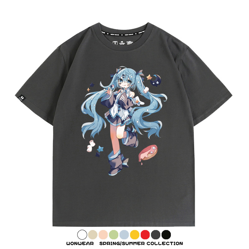 美食MIKU初音未來聯動款情侶短袖上衣純棉T恤衫夏季男潮寬鬆百搭