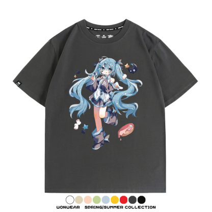 美食MIKU初音未來聯動款情侶短袖上衣純棉T恤衫夏季男潮寬鬆百搭