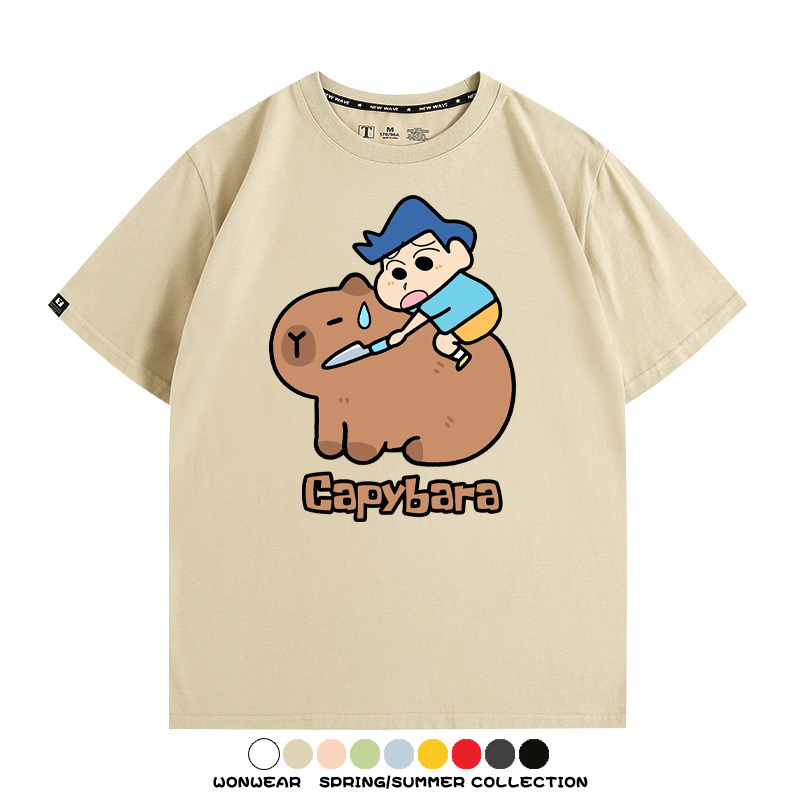 蠟筆小新卡皮巴拉水豚 親子情侶裝寬鬆短袖T