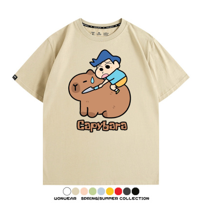 蠟筆小新卡皮巴拉水豚 親子情侶裝寬鬆短袖T