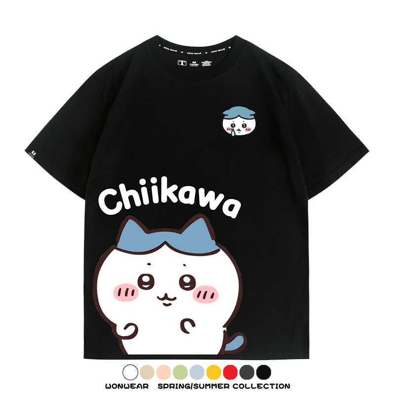 Chiikawa日系萌系吉伊卡哇可愛小八烏薩奇聯名短袖夏男純棉T恤衫