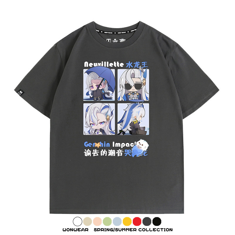原神遊戲散兵可莉芙寧娜胡桃可愛Q版二次元周邊夏男純棉T恤衫短袖