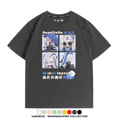 原神遊戲散兵可莉芙寧娜胡桃可愛Q版二次元周邊夏男純棉T恤衫短袖