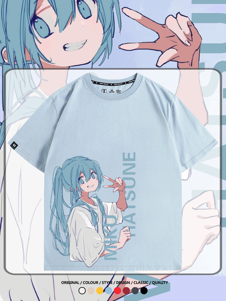 初音未來日系二次元miku卡通動漫周邊情侶短袖夏季男潮純棉T恤衫