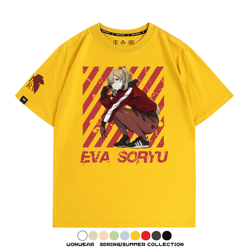 明日香日系潮牌聯名短袖動漫EVA周邊落肩純棉T恤夏青少年情侶上衣