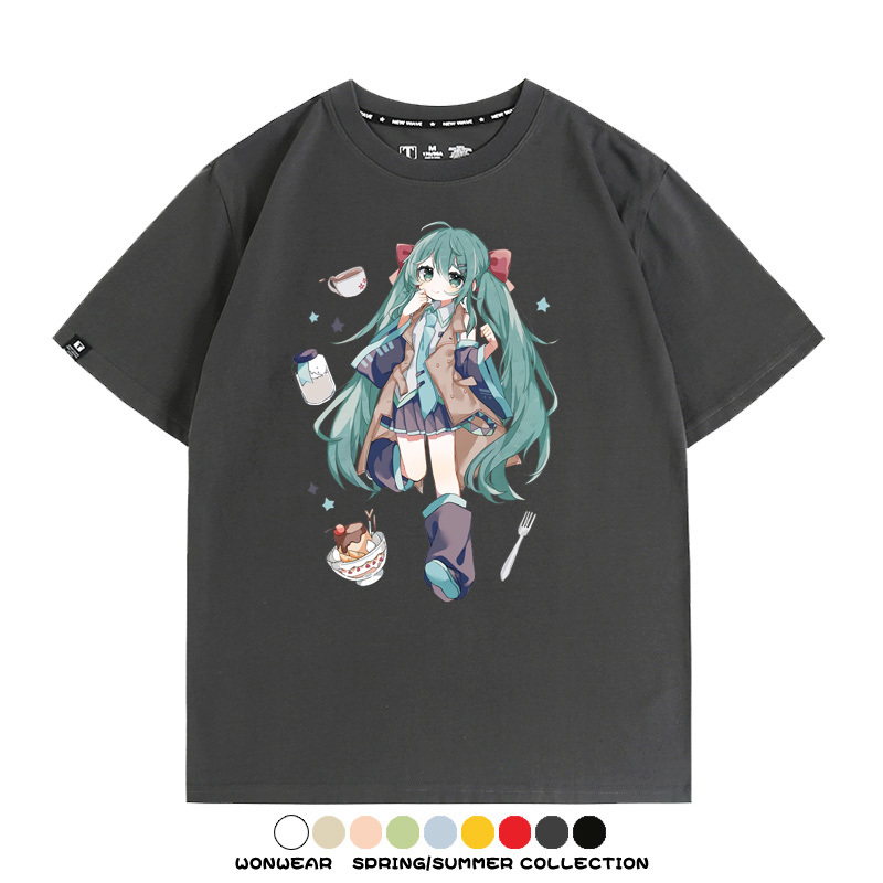 美食MIKU初音未來聯動款情侶短袖上衣純棉T恤衫夏季男潮寬鬆百搭