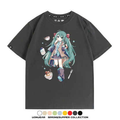 美食MIKU初音未來聯動款情侶短袖上衣純棉T恤衫夏季男潮寬鬆百搭