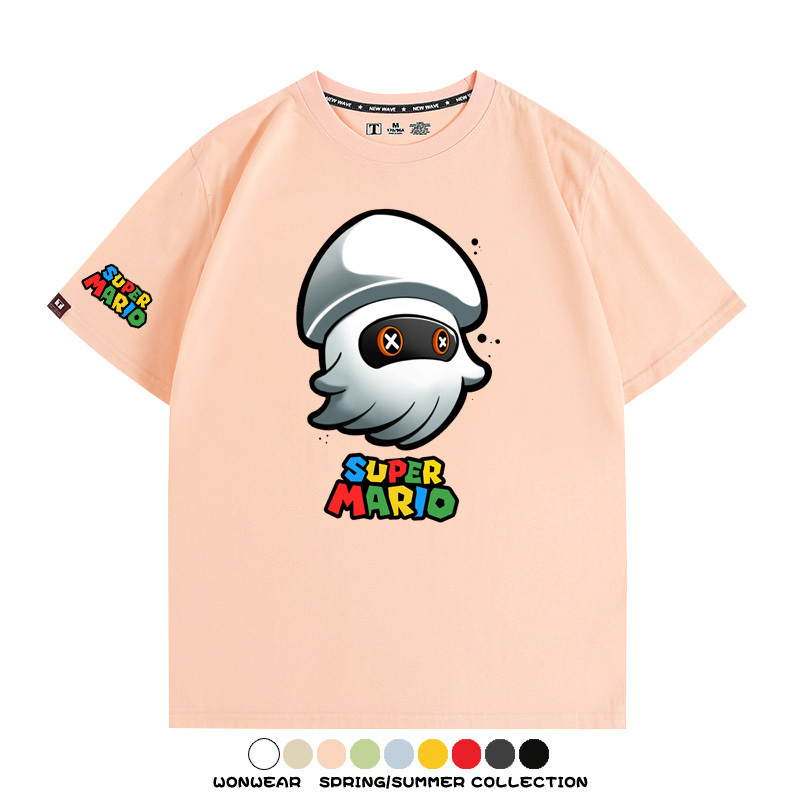 瑪利歐兄弟任天堂周邊短袖游戲卡通蘑菇青少年男寬鬆夏季純棉T恤