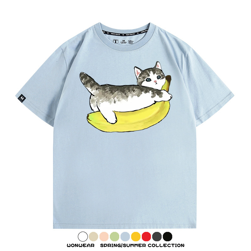 香蕉貓福珊迪情侶裝短袖上衣服日系二次元喵聯名半袖動物半袖男t恤夏
