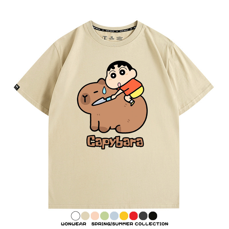 蠟筆小新卡皮巴拉水豚 親子情侶裝寬鬆短袖T