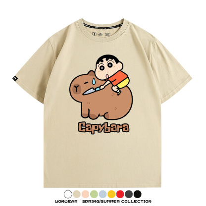 蠟筆小新卡皮巴拉水豚 親子情侶裝寬鬆短袖T