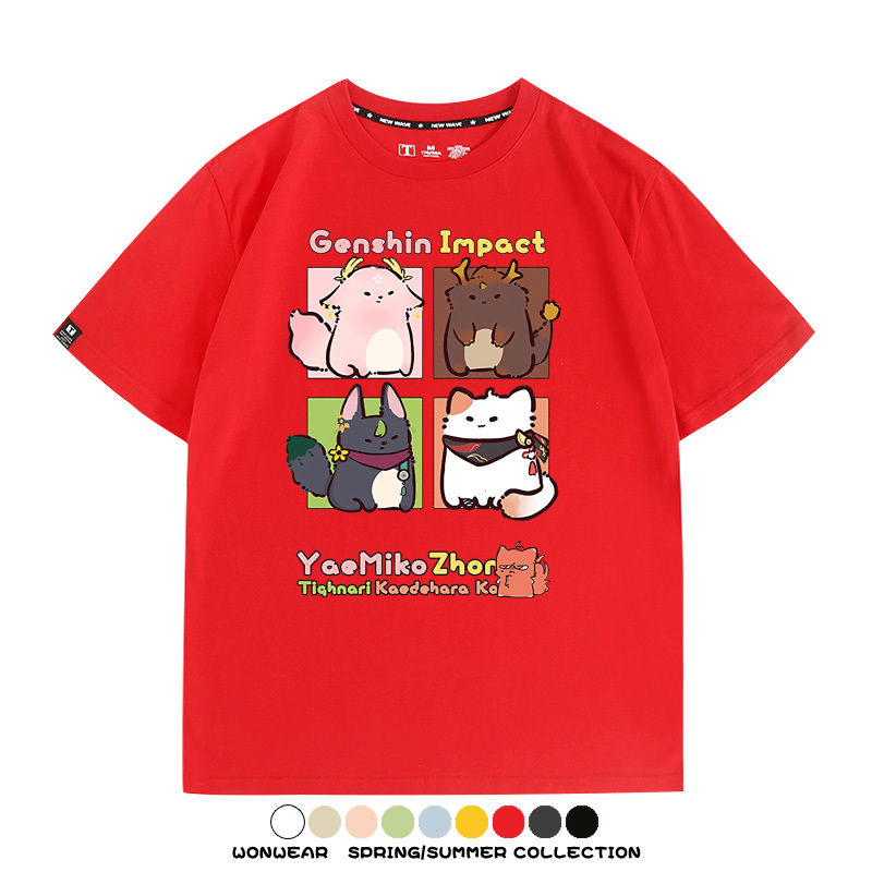 原神遊戲散兵可莉芙寧娜胡桃可愛Q版二次元周邊夏男純棉T恤衫短袖