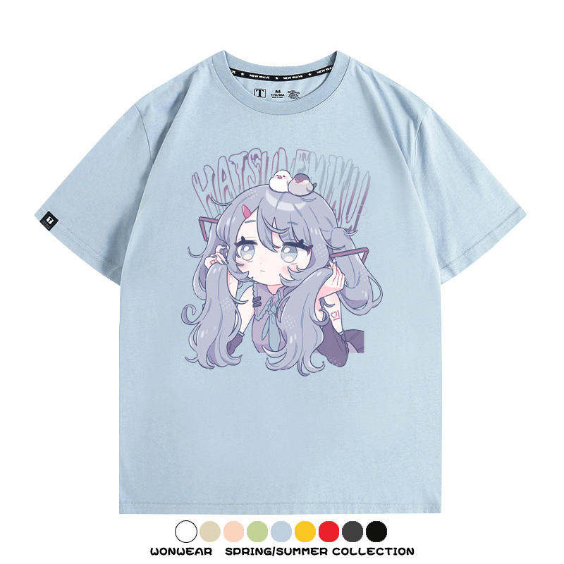 初音未來miku二次元少女元氣動漫周邊短袖夏季情侶純棉T恤男休閒