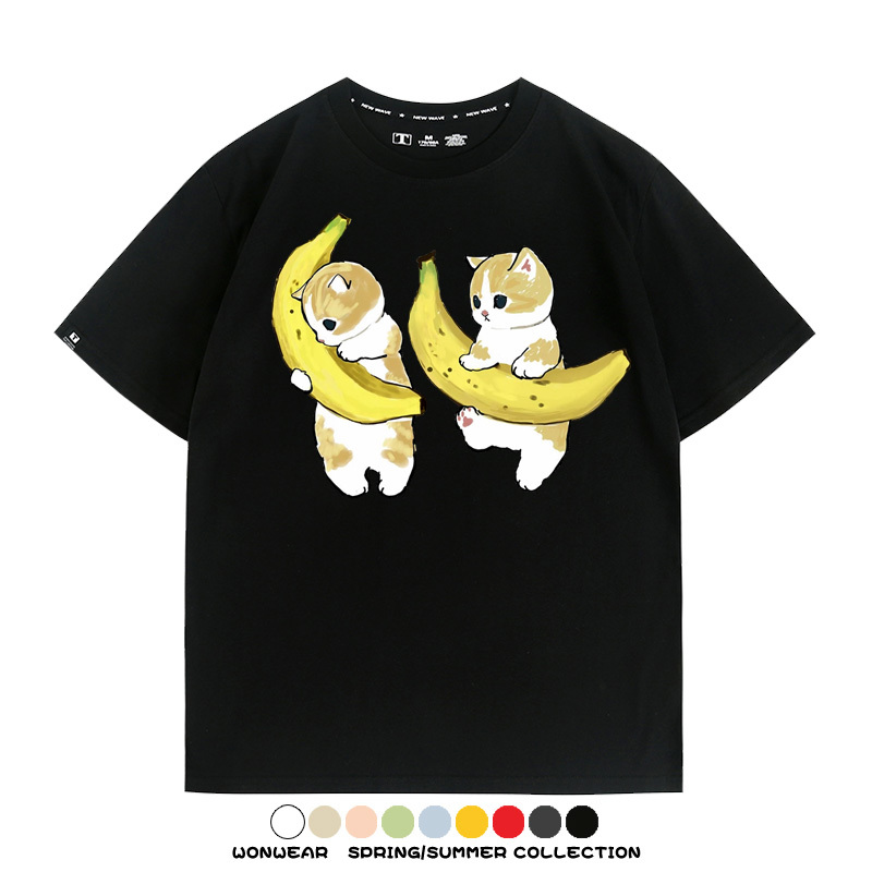 香蕉貓福珊迪情侶裝短袖上衣服日系二次元喵聯名半袖動物半袖男t恤夏