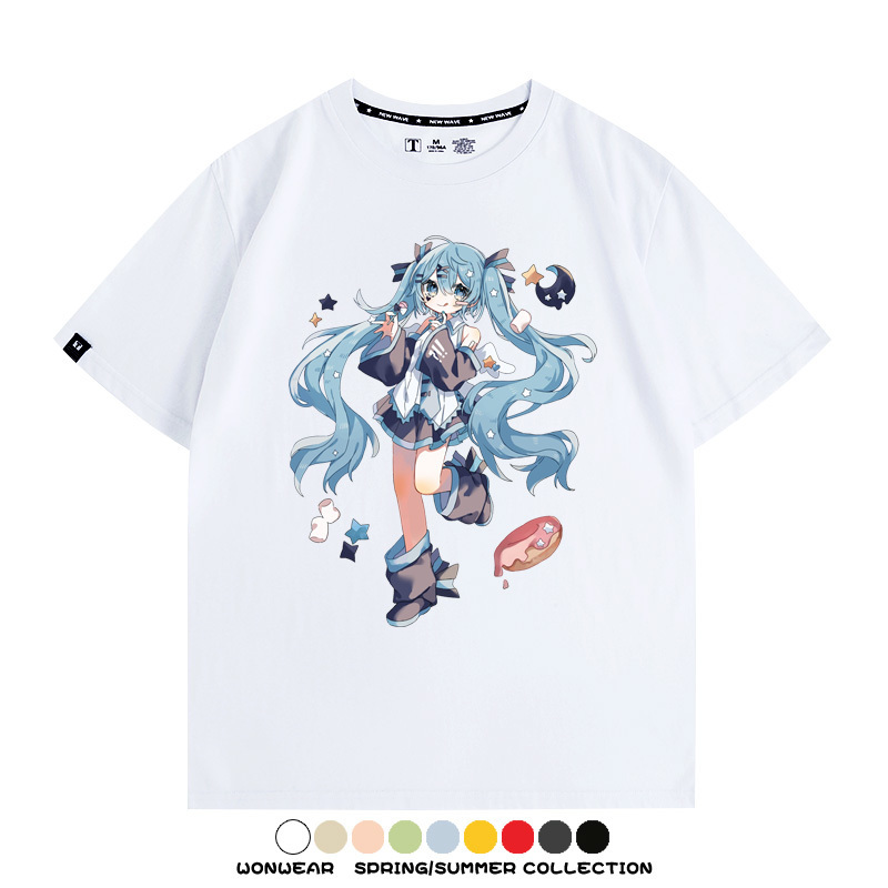 美食MIKU初音未來聯動款情侶短袖上衣純棉T恤衫夏季男潮寬鬆百搭