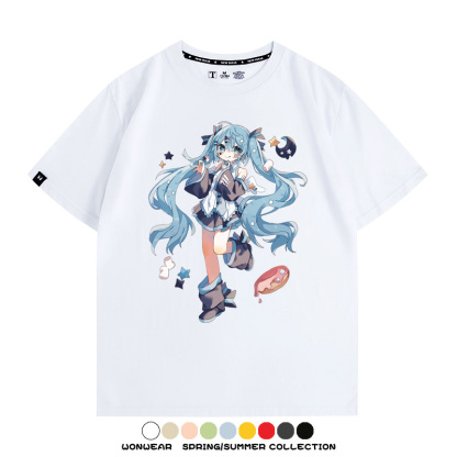 美食MIKU初音未來聯動款情侶短袖上衣純棉T恤衫夏季男潮寬鬆百搭