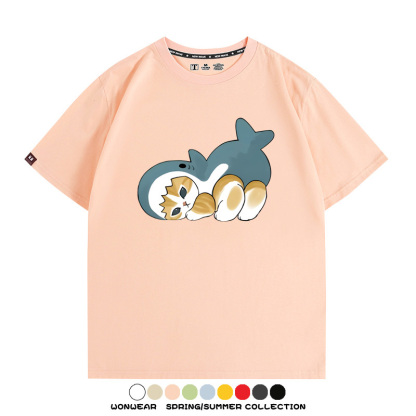 鯊魚貓福珊迪日系COS二次元卡通玩耍情侶短袖上衣純棉T恤衫夏季男寬鬆