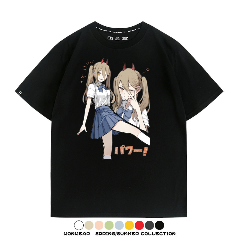 鏈鋸人動漫帕瓦聯名動漫周邊二次元情侶短袖夏季純棉T恤男潮百搭