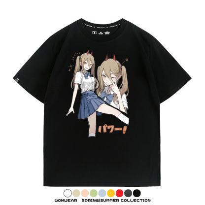 鏈鋸人動漫帕瓦聯名動漫周邊二次元情侶短袖夏季純棉T恤男潮百搭