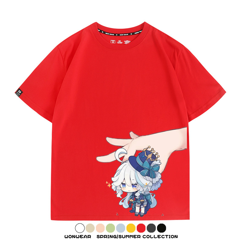 原神遊戲水神芙寧娜芙卡洛斯Q版可愛周邊短袖夏季純棉男潮T恤百搭