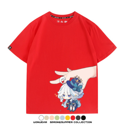 原神遊戲水神芙寧娜芙卡洛斯Q版可愛周邊短袖夏季純棉男潮T恤百搭