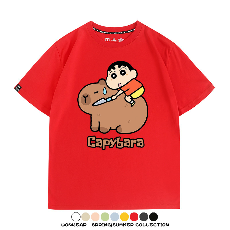 蠟筆小新卡皮巴拉水豚 親子情侶裝寬鬆短袖T