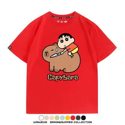 蠟筆小新卡皮巴拉水豚 親子情侶裝寬鬆短袖T