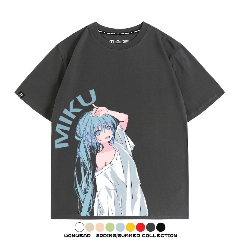初音未來日系二次元miku卡通動漫周邊情侶短袖夏季男潮純棉T恤衫