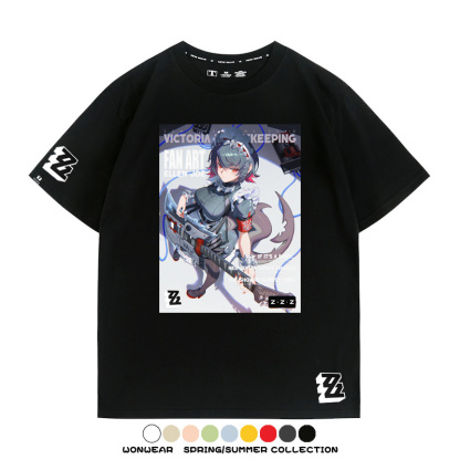 絕區零遊戲鯊魚妹艾蓮聯名款短袖夏季青少年男潮純棉寬鬆百搭T恤