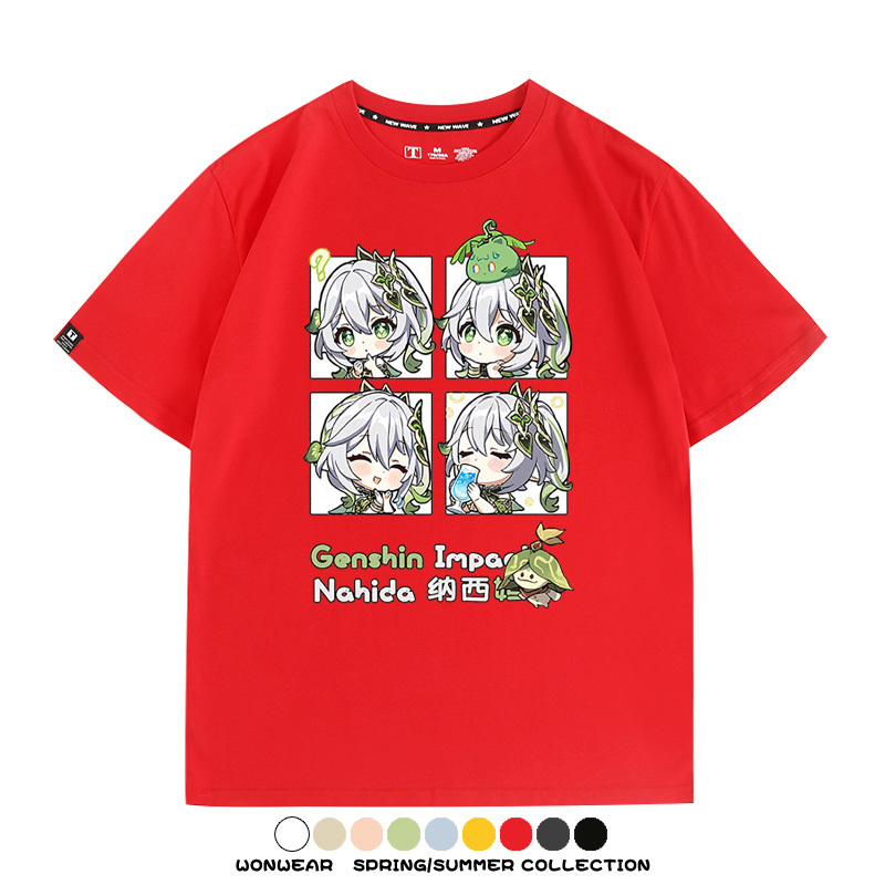 原神遊戲散兵可莉芙寧娜胡桃可愛Q版二次元周邊夏男純棉T恤衫短袖