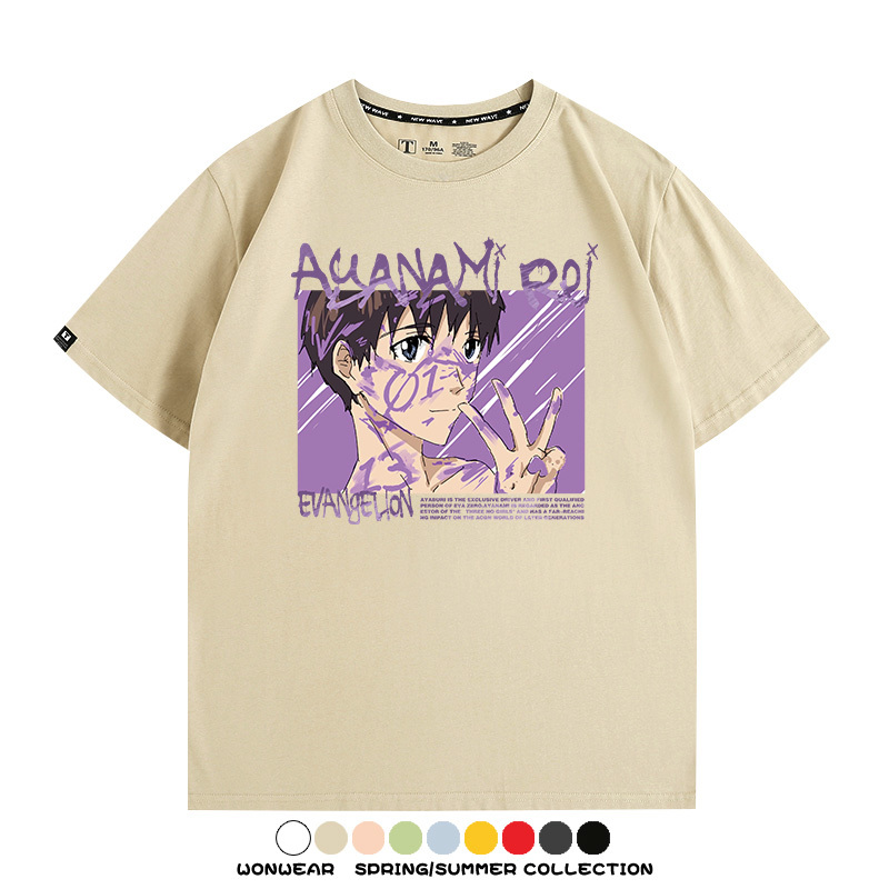 新世紀福音戰士EVA綾波麗明日香褚熏日系潮牌動漫青少年夏純棉T恤