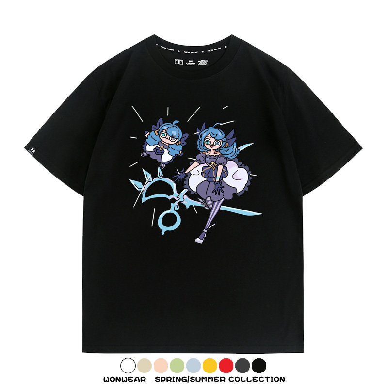 LOL聯盟卡通Q版英雄靈羅娃娃格溫斯莫德周邊短袖夏季男士純棉T恤