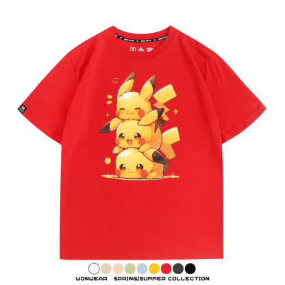 寶可夢皮卡丘可愛疊疊樂 親子情侶裝寬鬆短袖T